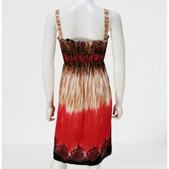 Romantic Sini Woman's Brown & Red Abstract Floral Sun Dress Size: Medium, New - Picture 2 of 8